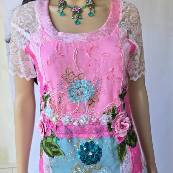 Garden of Roses Velvet Blouse | Roselani Jasmin | Size Small - Picture 9 of 11